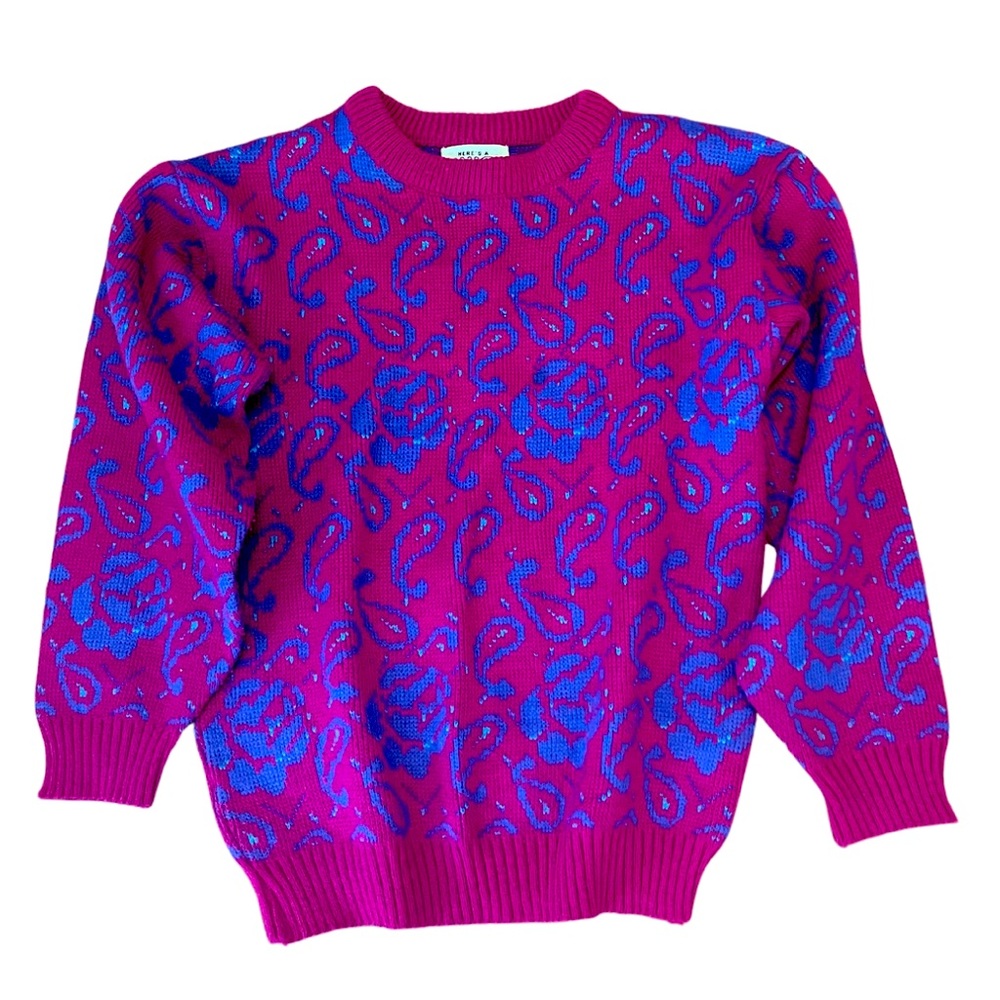 Vintage Here’s a Hug brand sweater, pink and blue, size Small
